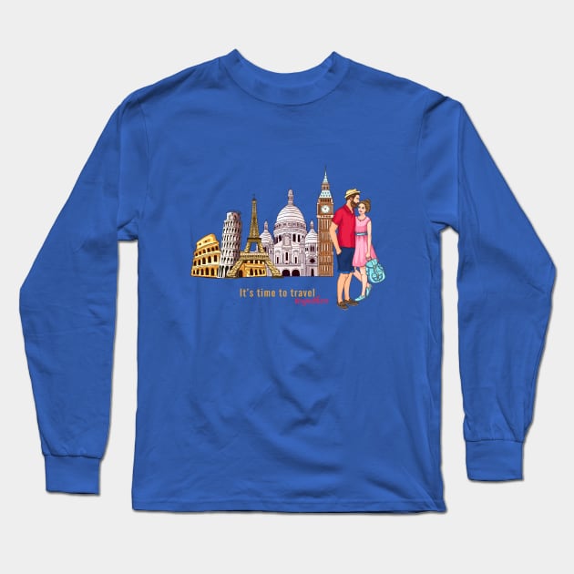 It's Time To Travel Together Long Sleeve T-Shirt by Mako Design 